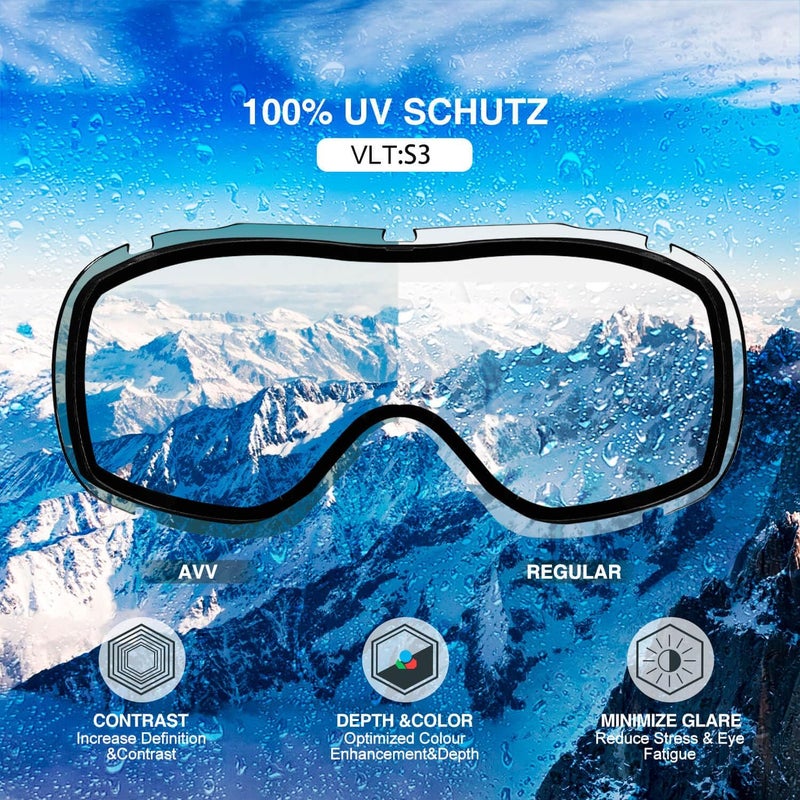 AVV Store Ski Goggles UV Protection, Anti-Fog Snowboard Snow Goggles OTG for Men Women Adults & Youths - Image 2